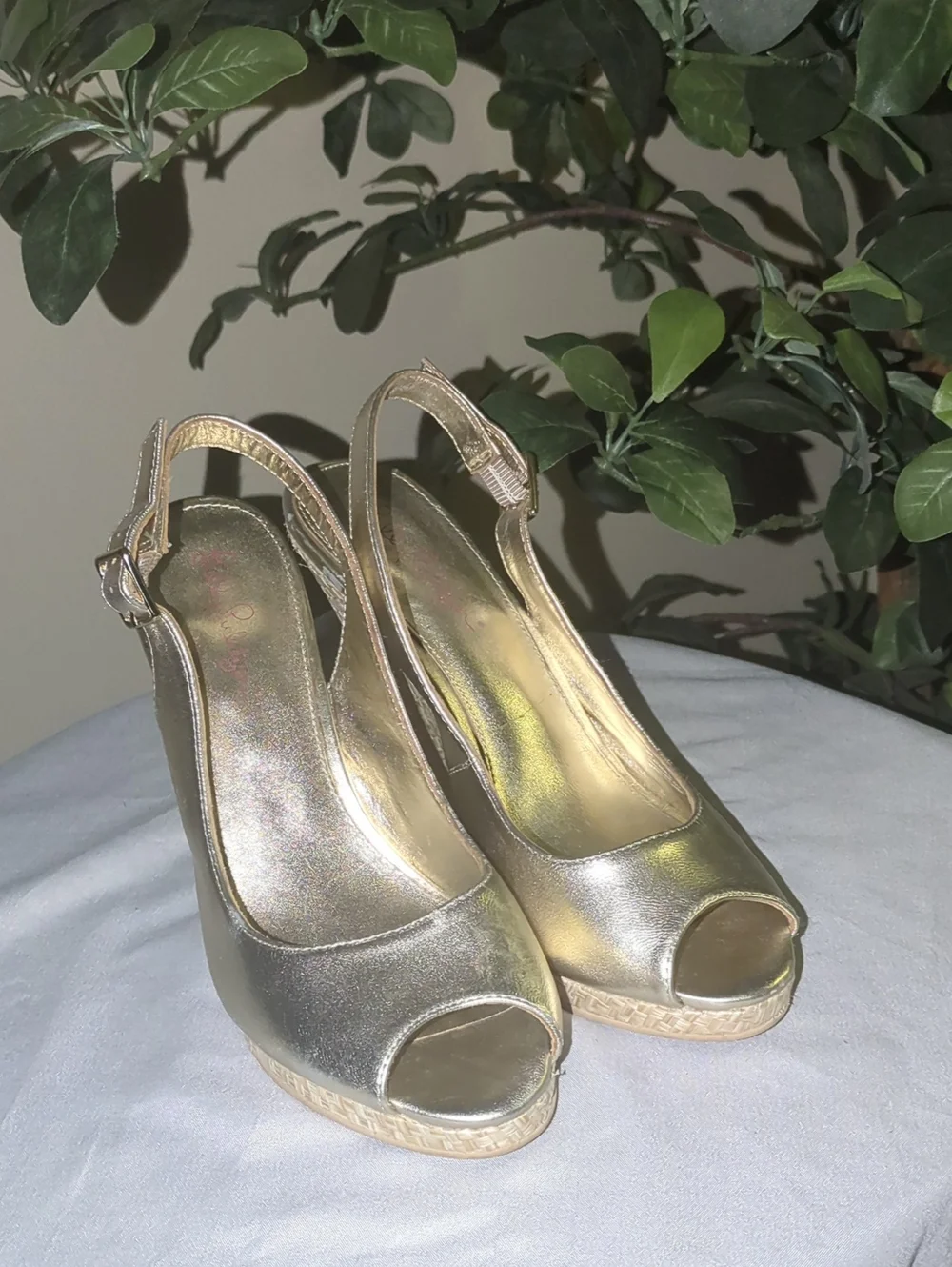 Lilly Pulitzer Gold Peep-Toe Wedge Slingback Heels